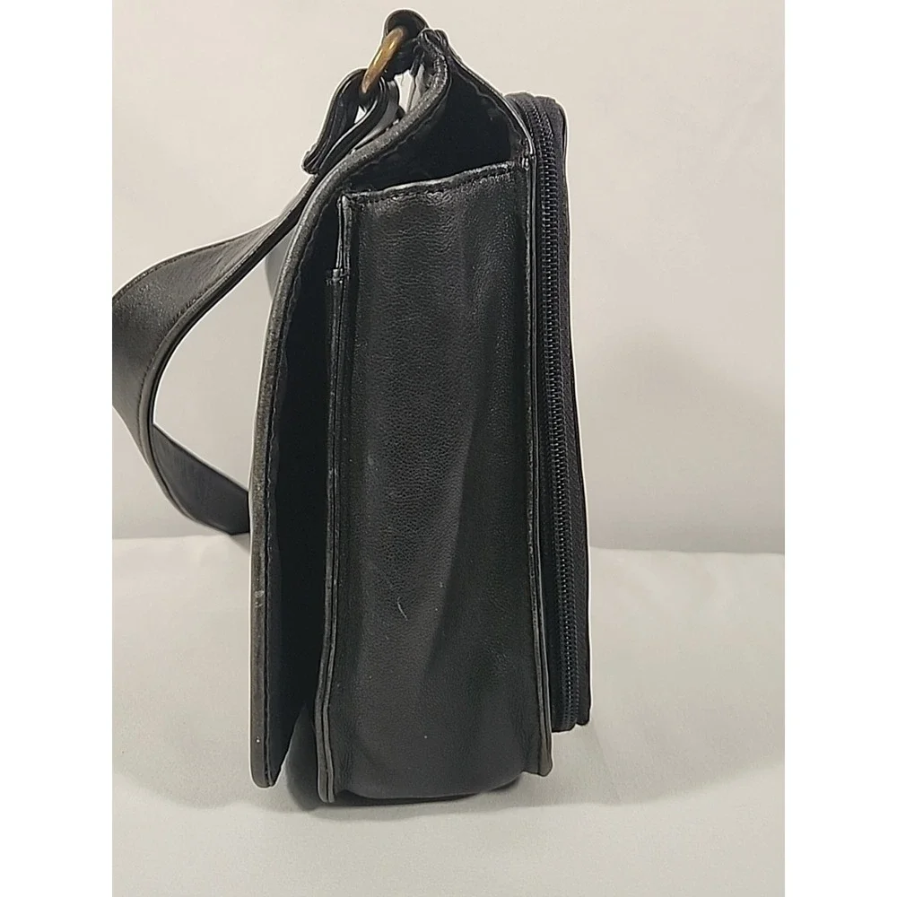Fossil Black Leather Crossbody Bag Messenger Multi Pocket Purse Travel Organizer
